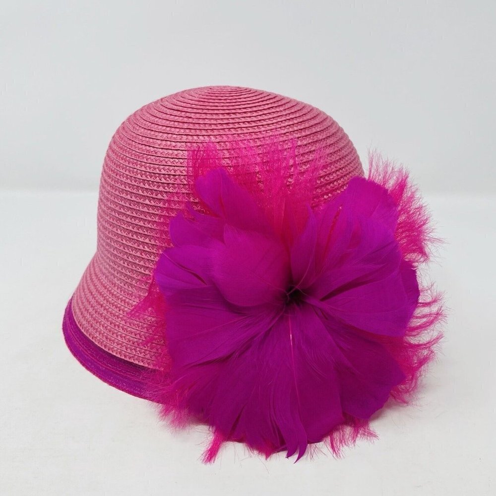 Bellissima Millinery Collection Womens OS Feather Flower Cloche Hat Pink $68 143